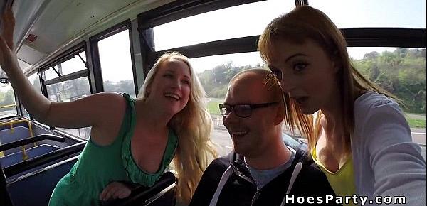  Two sexy amateur partying in the bus while moving